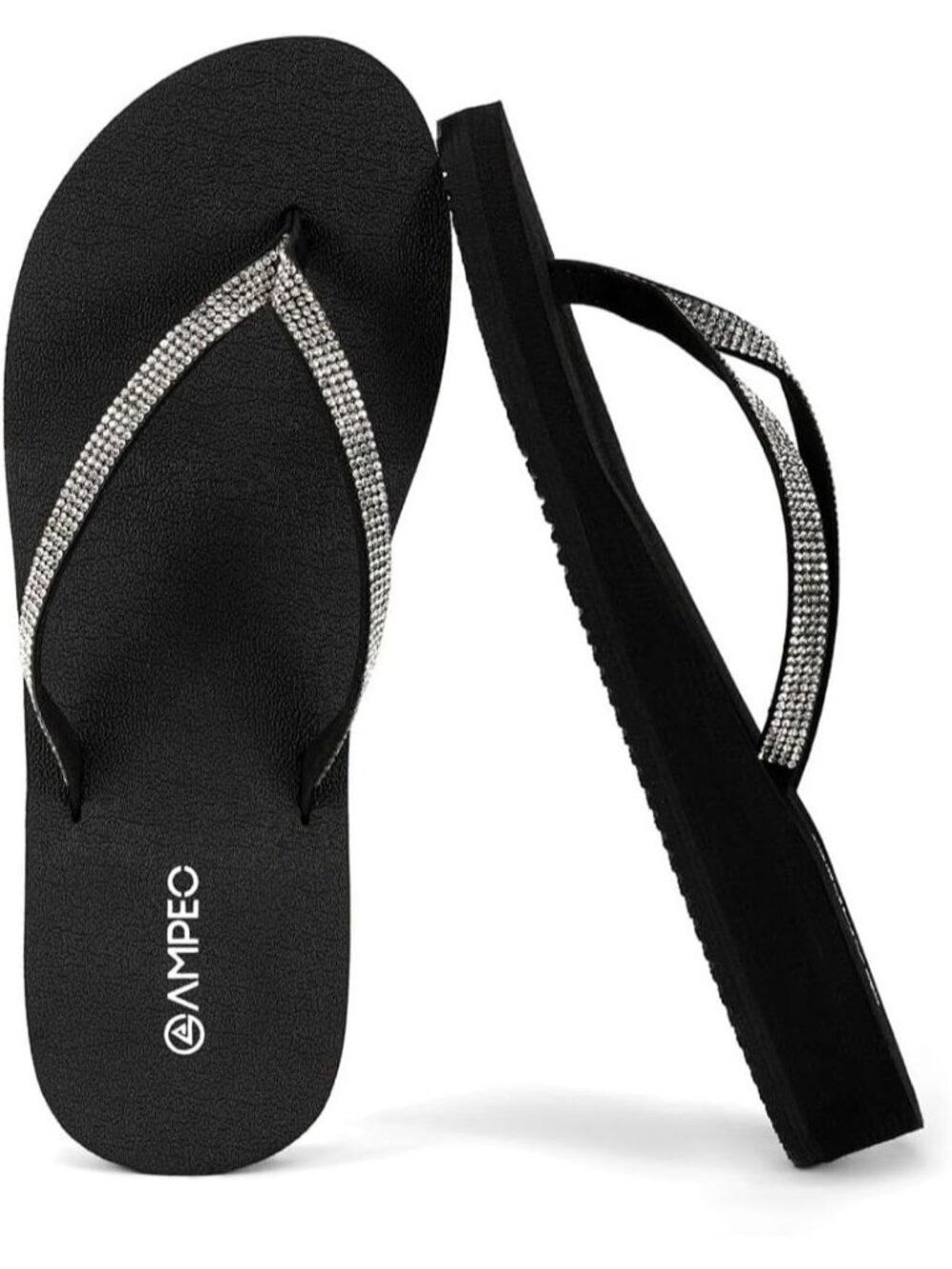 Women's Black Sparkly Rhinestone Thin Straps Design for Beach Flip Flop Sandals